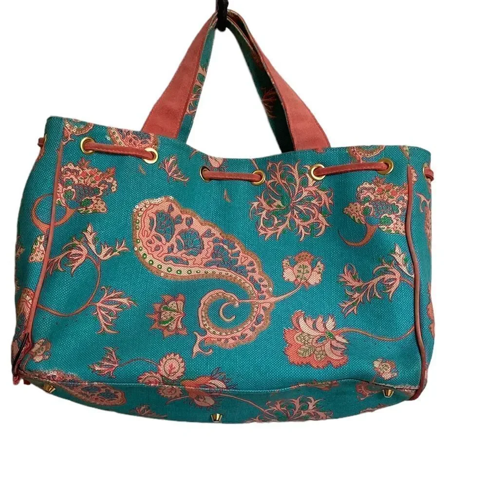 Buzz by Jane Fox Satchel Blue and Coral Paisley
